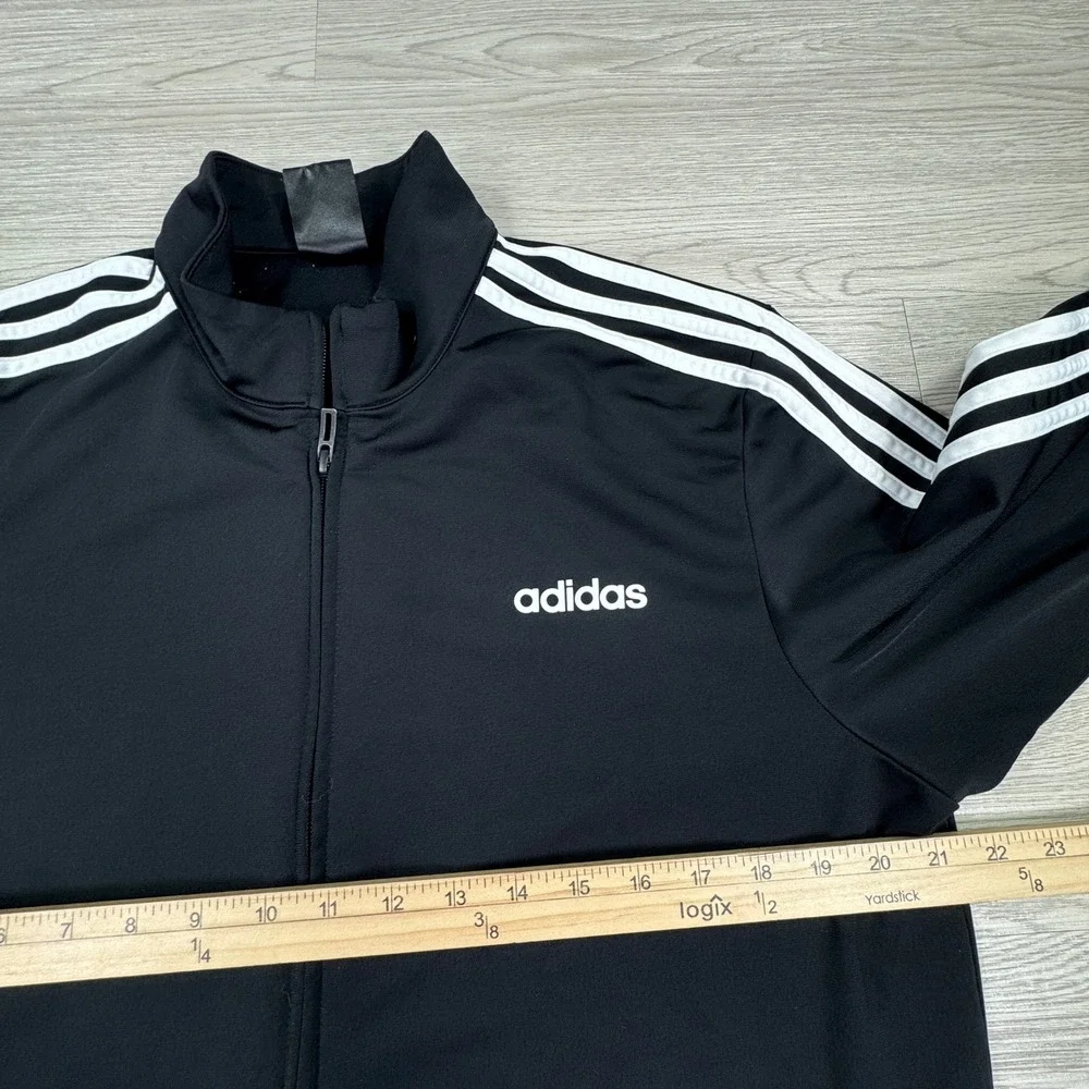 Adidas Men's Track Jacket Full Zip Black Large 3 Stripe Athletic Sportswear Y2K